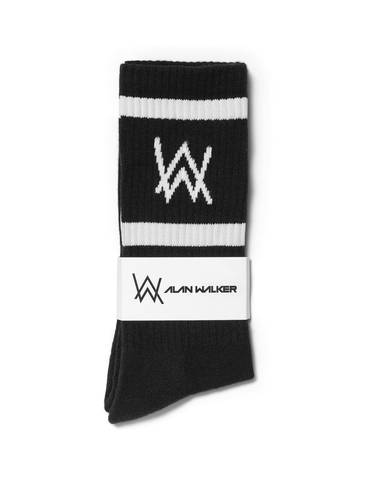 AW LOGO SPORTS SOCKS - BLACK/WHITE Socks Alan Walker Official Merchandise BLACK 40-44 